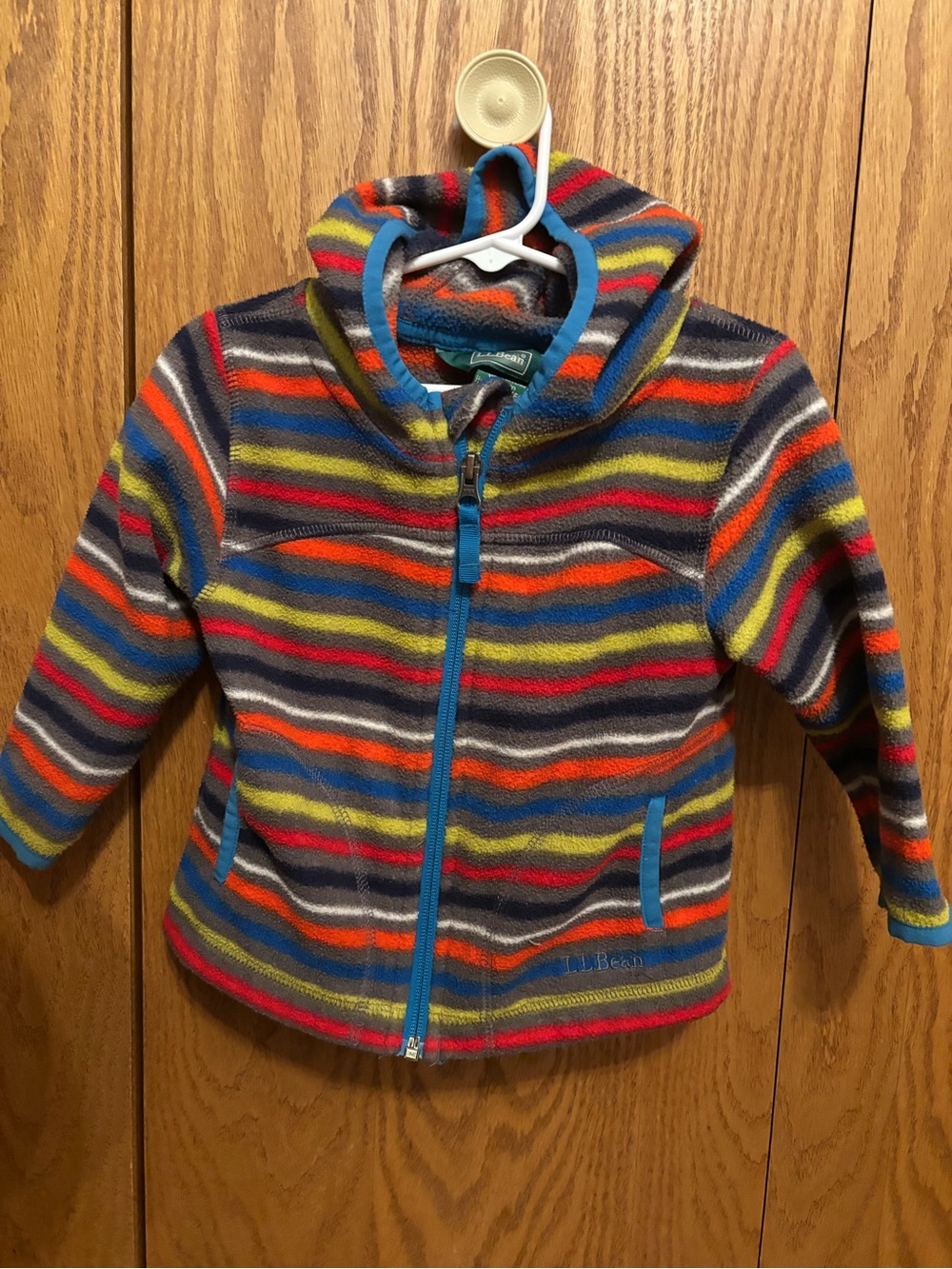 REI Kids Fleece Jacket - Multicolor Stripes (Blue, Orange, Green, Gray, Red)